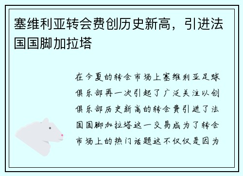 塞维利亚转会费创历史新高，引进法国国脚加拉塔